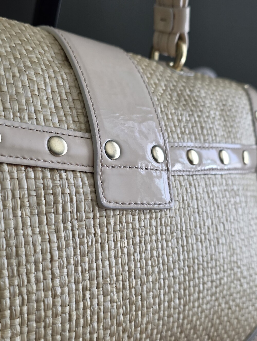 Coach F11687 Soho Woven Straw Patent Leather Satchel Ivory Summer Y2K Bag - Picture 8 of 16